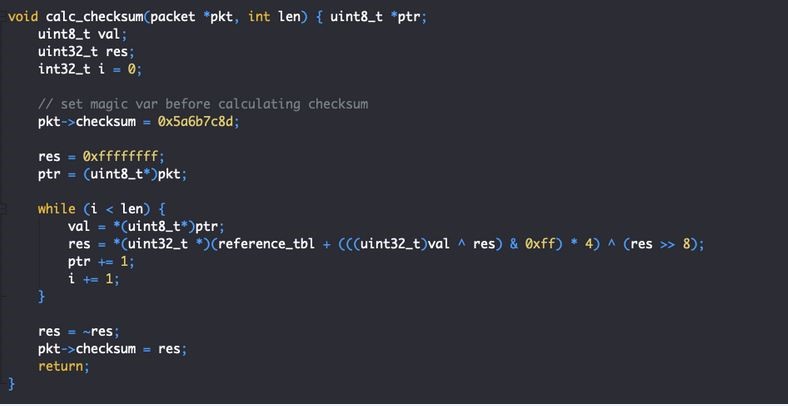 شکل 3: تابع calc_checksum() از کد بهره‌برداری lao_bomb