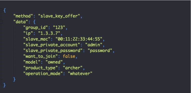 شکل 7: مثالی از بار JSON در onemesh_slave_key_offer()